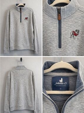 johnnie-O Light Heather Gray 1/4 Zip Pullover with Georgia Bulldog Patch